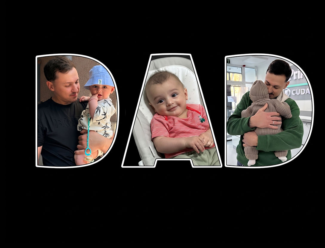 Cele trei fotografii folosite pentru broderie, așezate în literele DAD